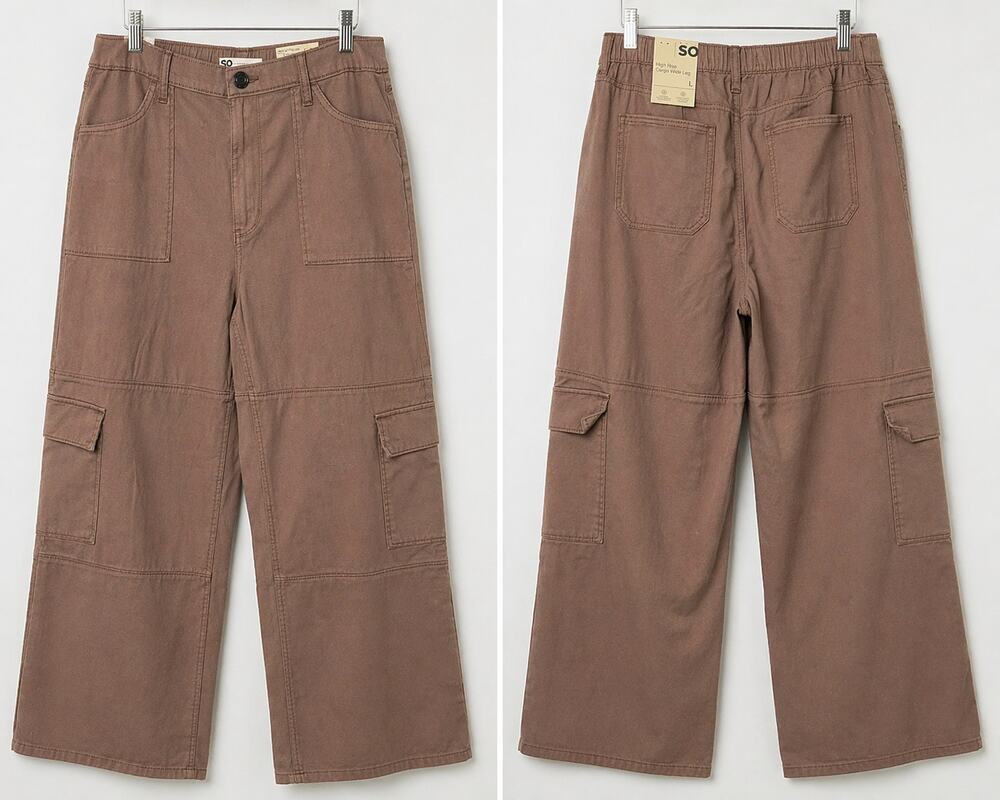 SO High Rise Cargo Wide Leg Pants Brown Womens Size Large NWT